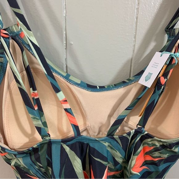 Kona Sol Medium Coverage Green Multi Tropical One Piece Swimsuit S 4 6 NEW - Picture 11 of 11